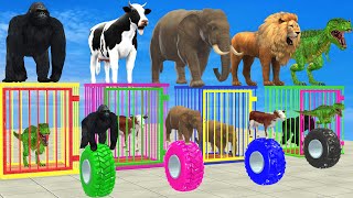 Cow Elephant Lion Gorilla Guess The Right Door ESCAPE ROOM CHALLENGE Animals Tire Game