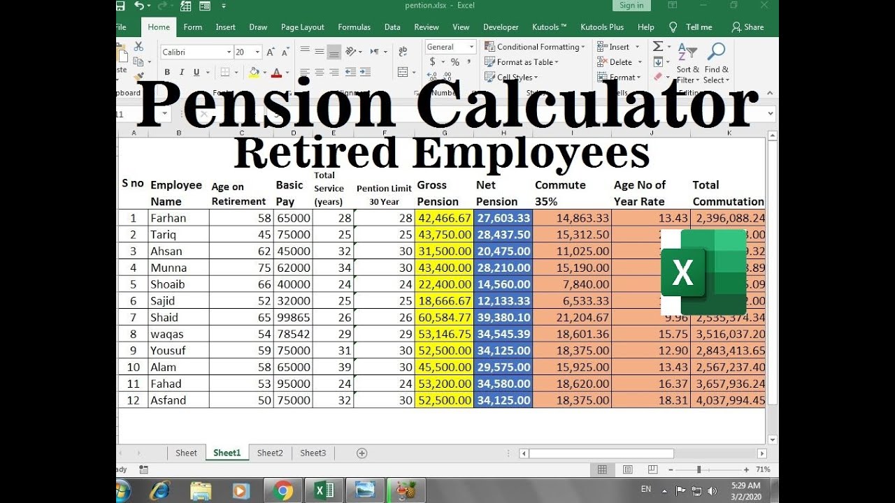 Pension and commutation Calculator in Excel For Retired Employees