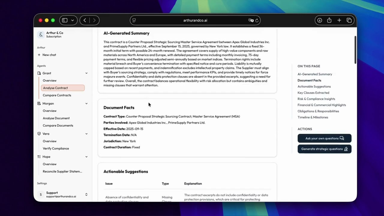 AI Contract Review Agent Demo – Grant by Arthur & Co