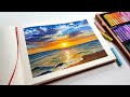 Oil pastel Drawing Sunset Sea seascape / Oil pastel Landscape Clouds Sky /Swanee art