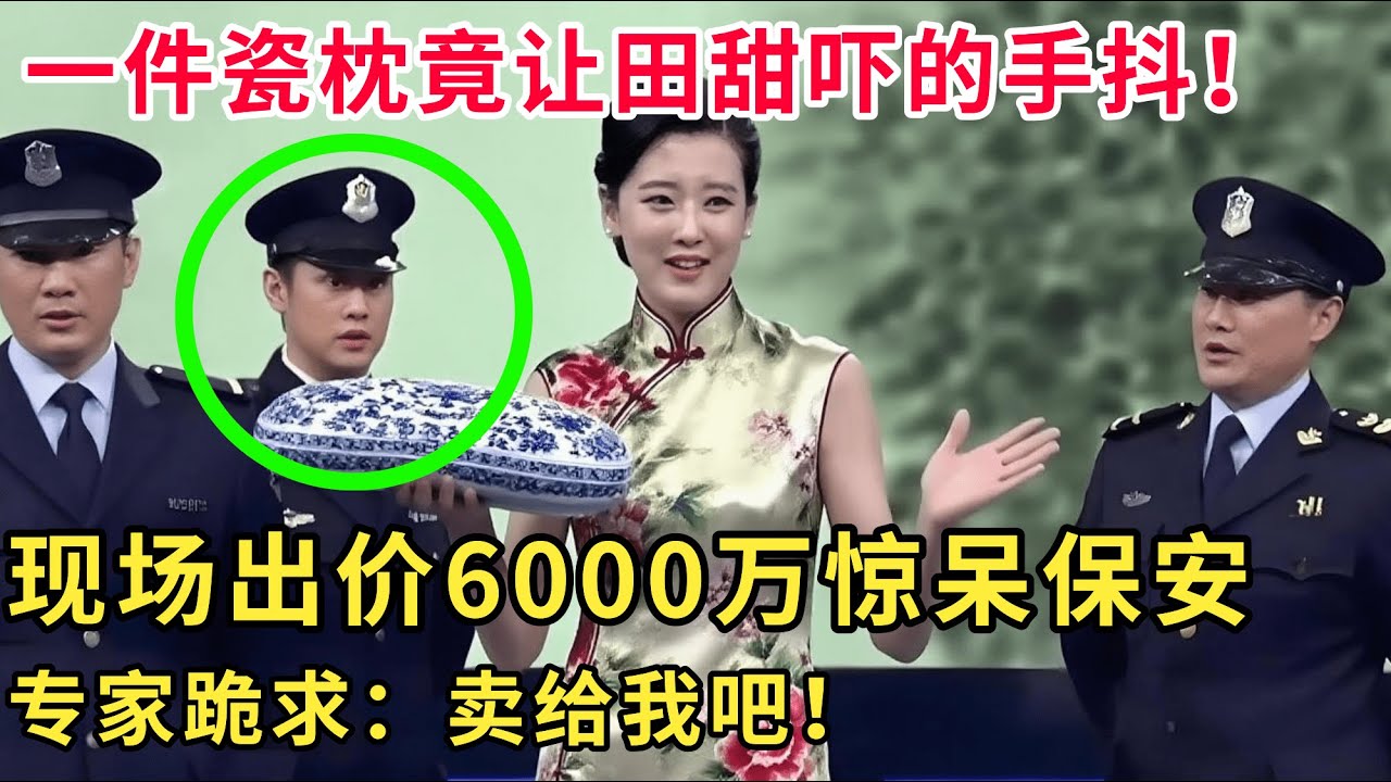 一件瓷枕竟让田甜吓的手抖，现场出价6000万惊呆保安，专家爱不释手：卖给我吧！#华山论鉴 #鉴宝