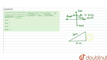 A particle moves in the direction of east for 2s with velocity of 15 ms^(-1). Then it moves towa...