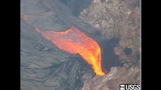 Erupting vent on the east wall of Puʻu ʻŌʻō Crater, Kīlauea, Hawaii, 2011