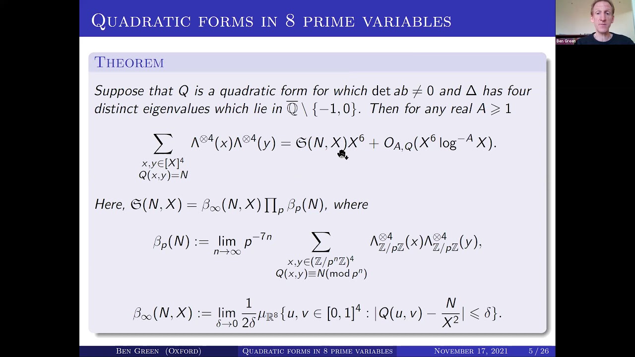 Ben Green (Oxford): Quadratic forms in 8 prime variables