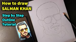 How to draw Salman Khan Step by Step // full sketch outline tutorial for beginners ( in hindi )