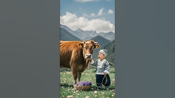 Ai generated video | the baby boy fighting with cow #reels #ai #animation #animals #baby