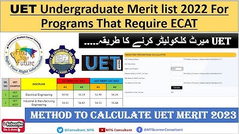 UET Undergraduate Merit list 2022 Programs That Require ECAT :: Method to Calculate UET Merit 2023