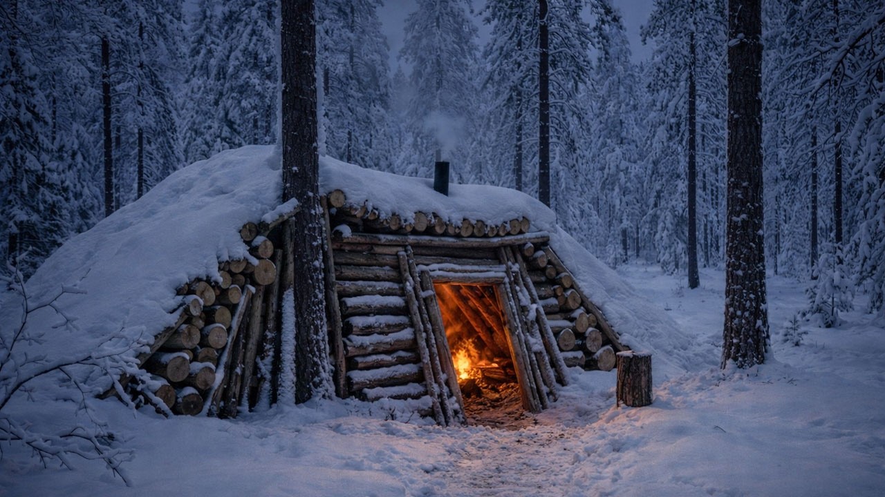 Snowstorm at the log cabin in the forest | Howling Wind and Falling ...