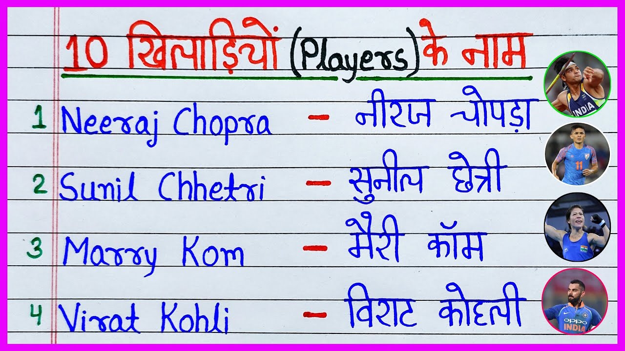 Top 10 Best Player in India 10 khiladiyon ke naam खिलाड़ियों के नाम