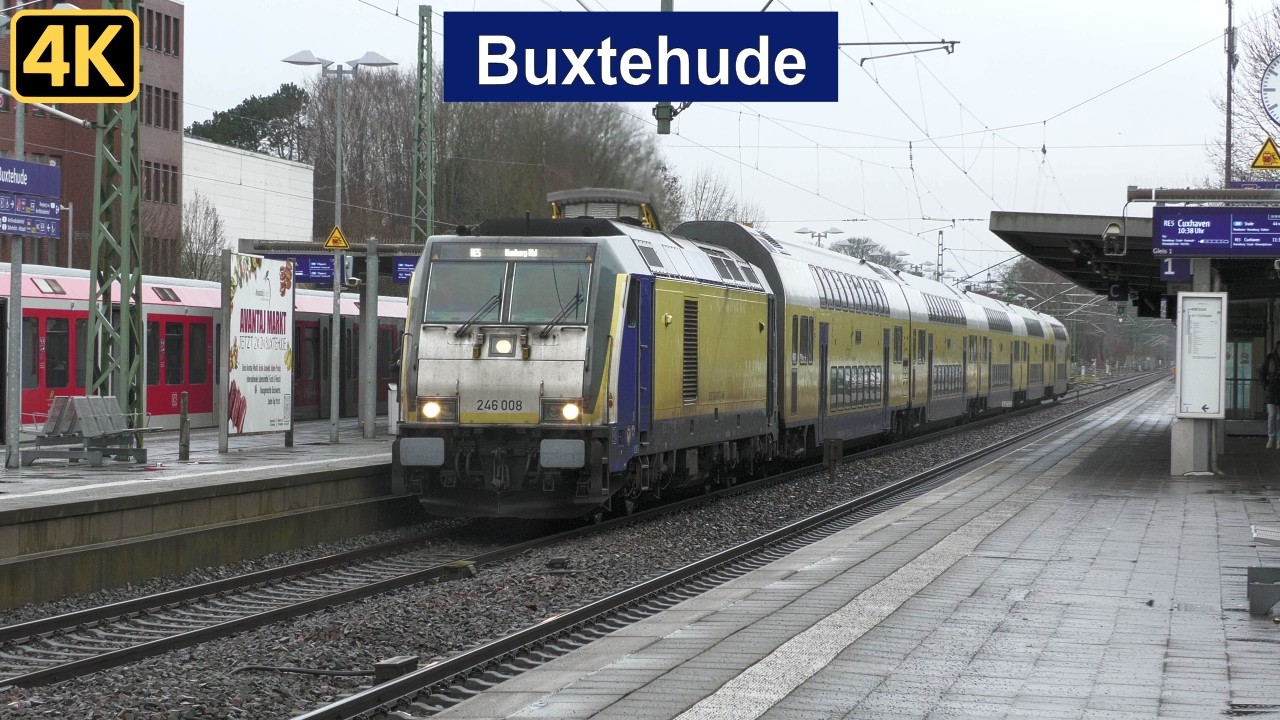 Bahnverkehr in Buxtehude mit iLINT, Br246 + Dostos, S-Bahn Hamburg und Br 648