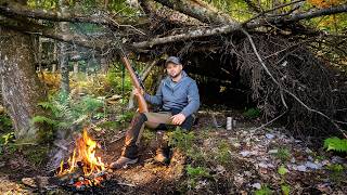 SOLO BUSHCRAFT CAMP - 5 Items Only | Sleeping with Coyotes, Hunting and Foraging