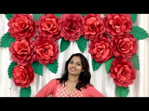 paper-rose-flower-backdrop-for-wedding-anniversary-at-home-|-wedding-anniversary-decoration-ideas