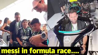 Messi crazy reaction at miami GP visits Mercedes garage, sits in F1 car, and meets Franco Colapinto
