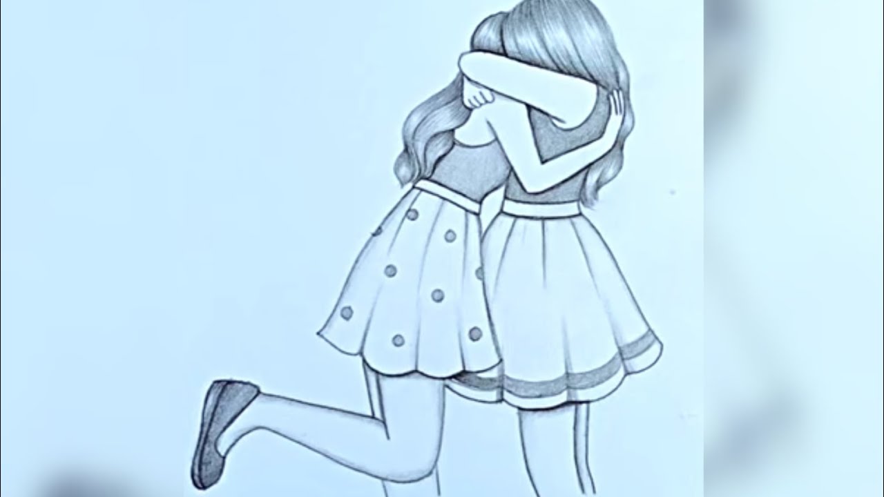 How to draw a girl hagging best friend- draw step by step || easy ...