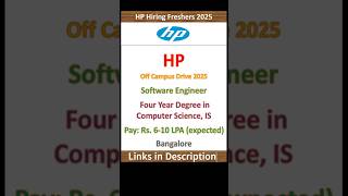 HP Hiring Freshers 2025 | Software Engineer | BE, BTech | Bangalore | Fresher Jobs | IT Jobs