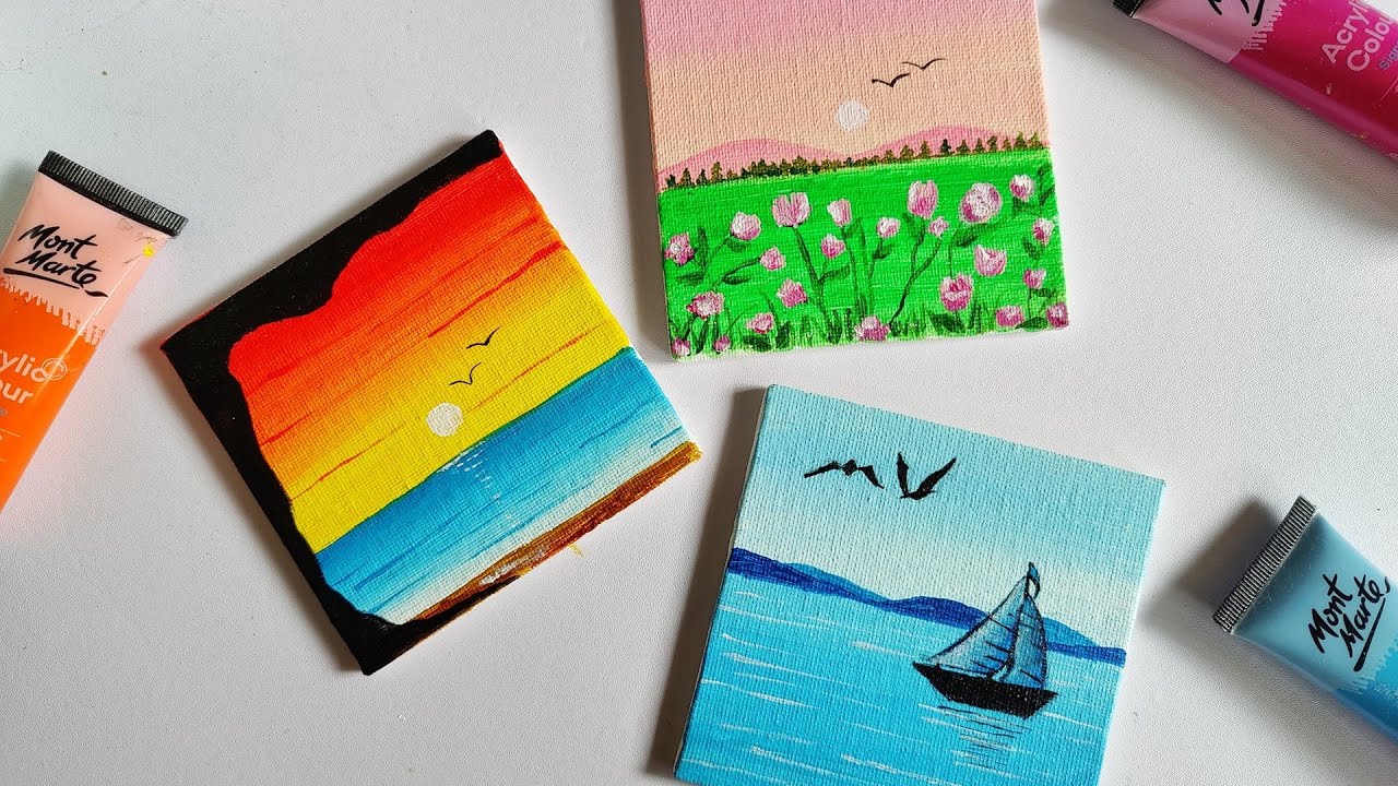 3 Paintings for beginners, 3 mini canvas paintings