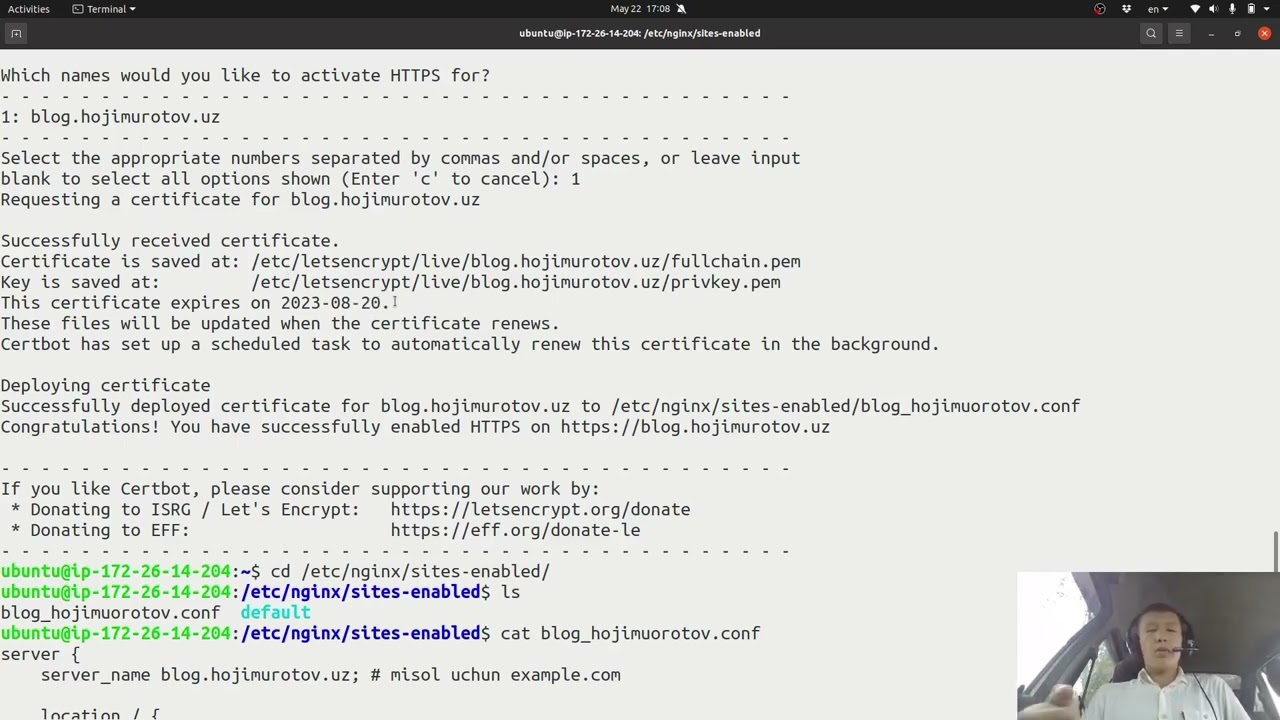 Nginx ga SSL sertifikat sozlash