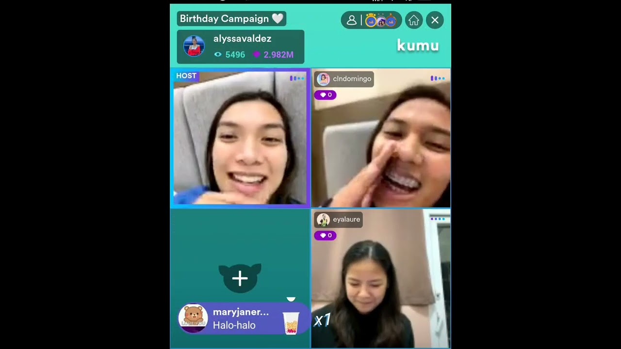 Alyssa Valdez Birthday campaign on Kumu LIVE part2. Kumanta si  Eya , Ella and Celine :)