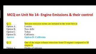 14. Multiple Choice Questions (MCQ) on Unit No 14- Engine Emissions & Their Control of I C Engines.