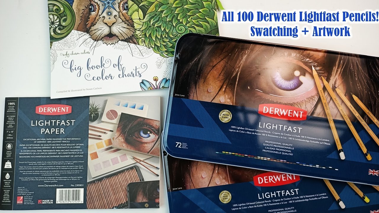 Derwent Lightfast Pencils Review all 100 of them! Swatching in Book & Drawing on Lightfast