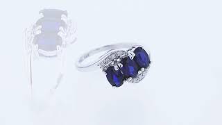 Peora 14K D Created Blue Sapphire And Diamond Three Stone Anniversary Ring 1.50 Carats R63034