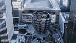 Hudson Yards drone view of The Vessel in New York City Hudson Yards drone view of The Vessel in New York City