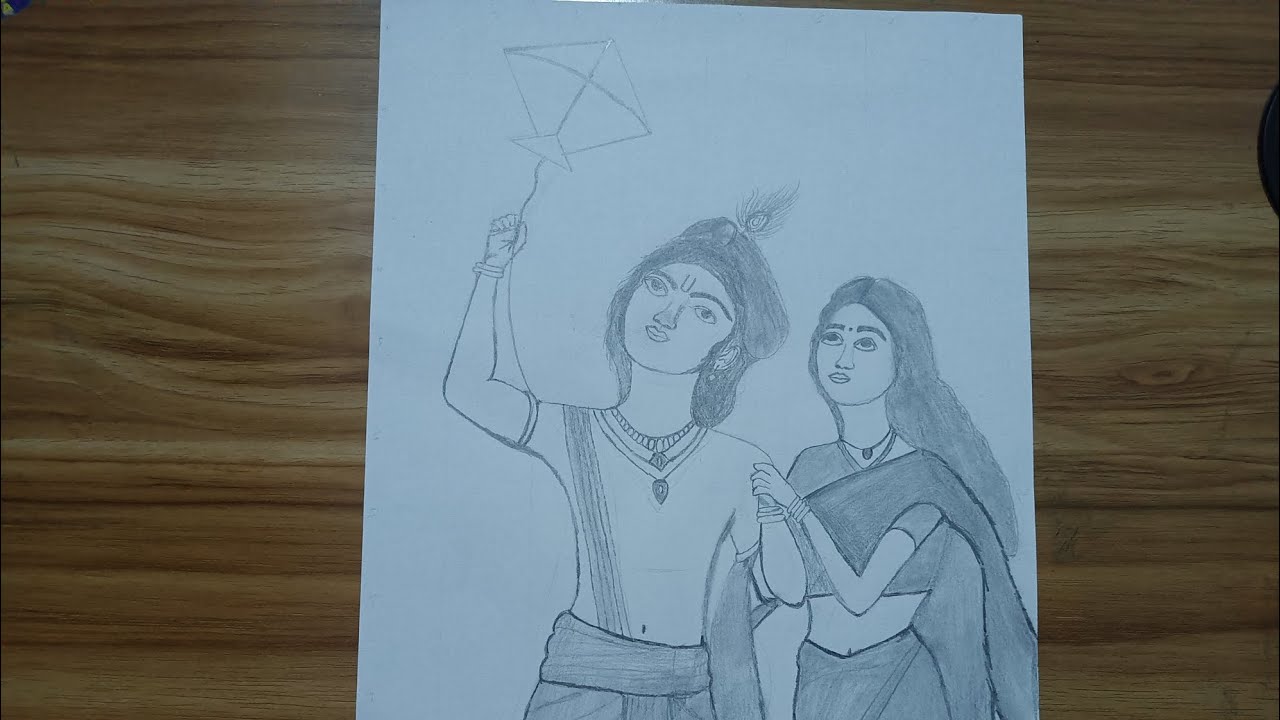 Radha Krishna drawing with kite 🪁 | easy drawing tutorial | #