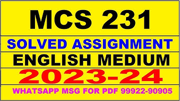 mcs 231 solved assignment 2023-24 | mcs 231 solved assignment in english 2024 | mcs 231 2024