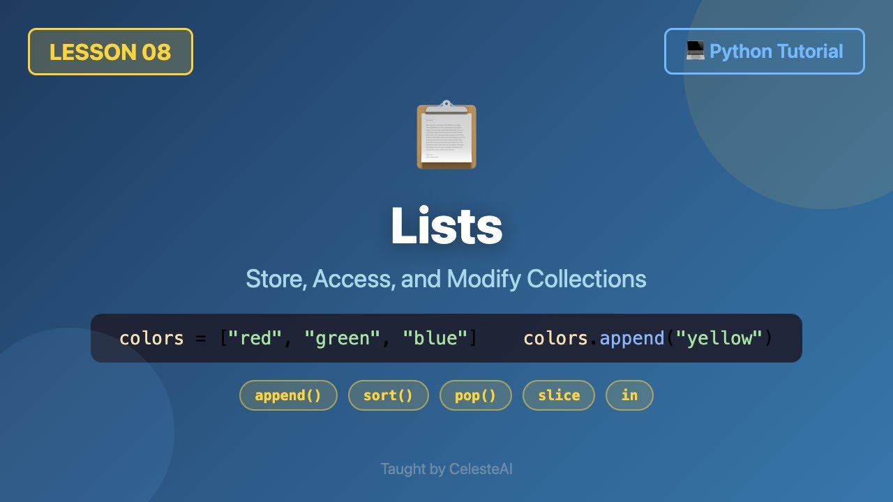 Lists (append, sort, pop, slice, in, enumerate) - Python Tutorial for ...