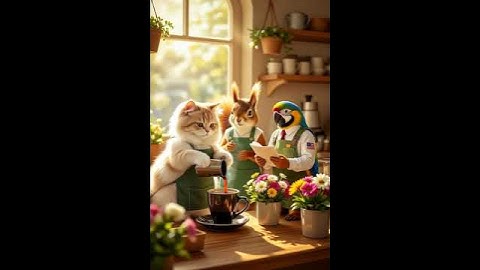 a charming scene of animals working like humans, with a fluffy  #scary