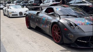 Miami South Beach Rally to Race Rollout & Pullouts!!! Pagani, Bugatti Veyron, Senna & supercars…