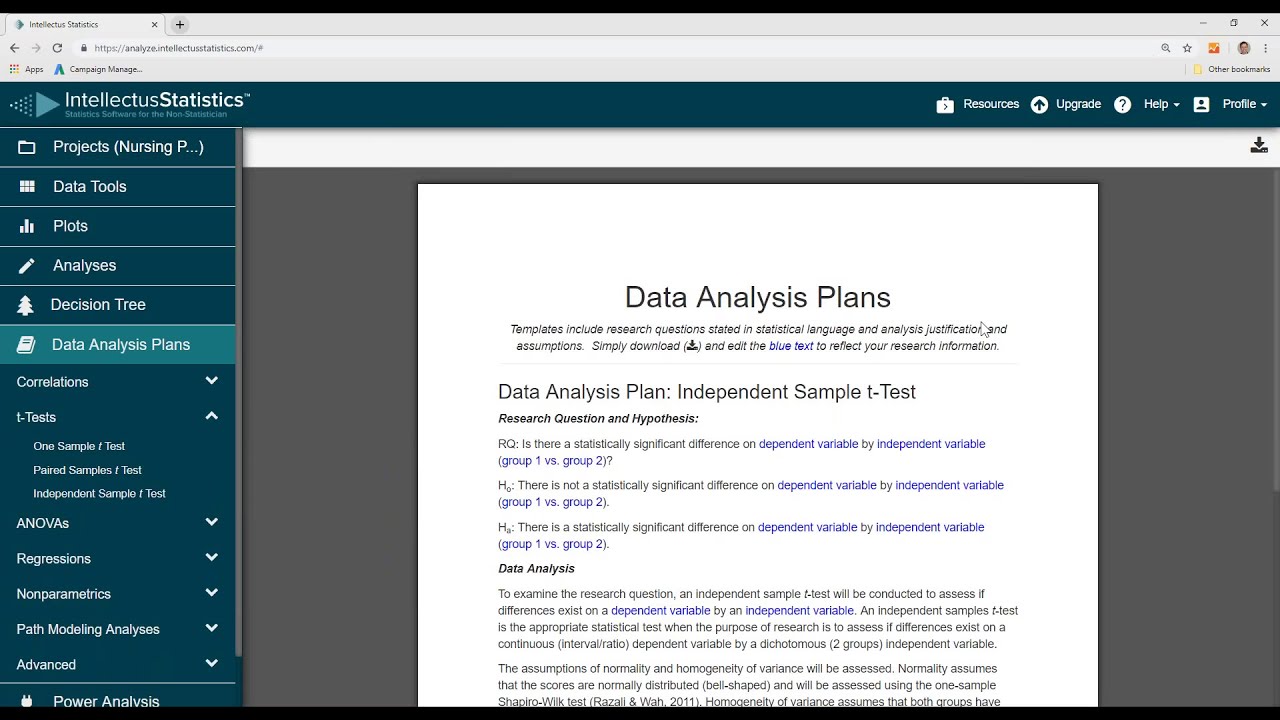 data analysis plan research example