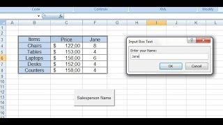 Using input box and message in excel vba