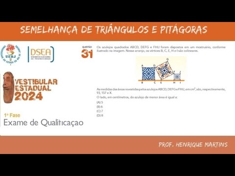 Semelhança de Triangulos e Pitágoras UERJ 2024 1ºEQ #uerj #vestibularuerj #enem #medicinavassouras
