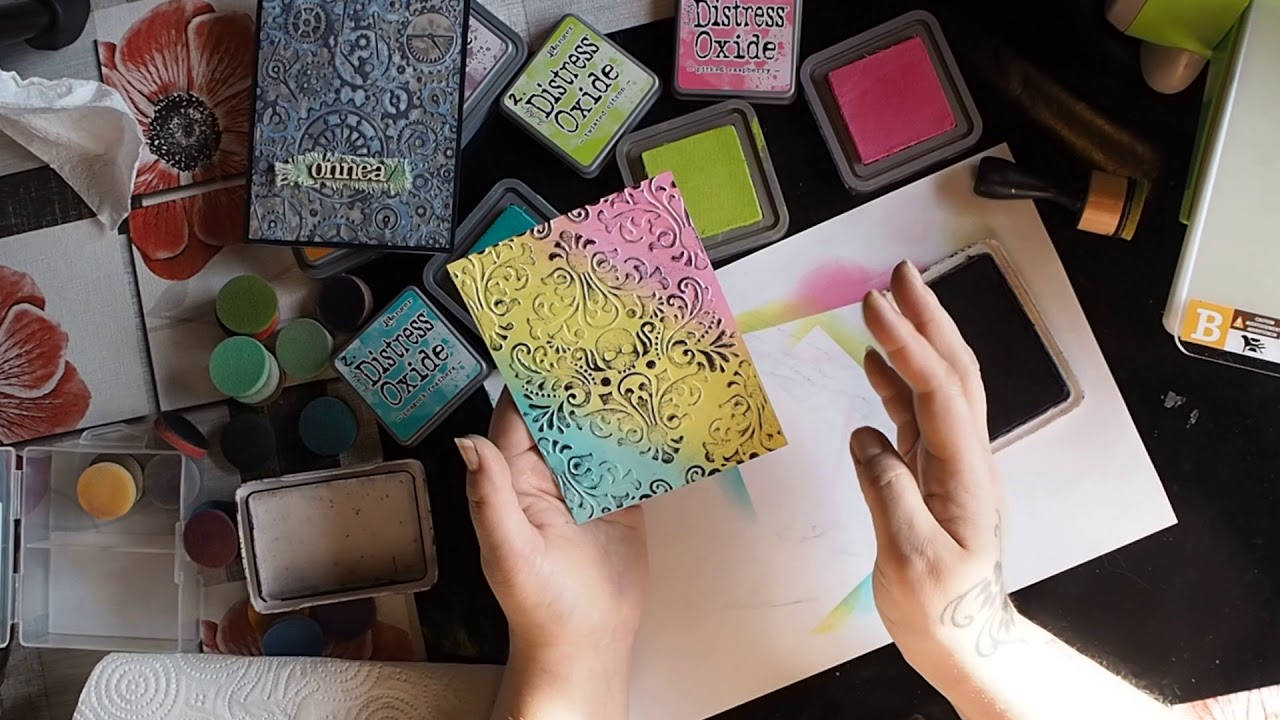 Distress Oxide with Embossing Folder // Jehkotar - YouTube