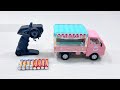 Unboxing caterpillar, flashing toy car, pink ice cream truck, electric cart.