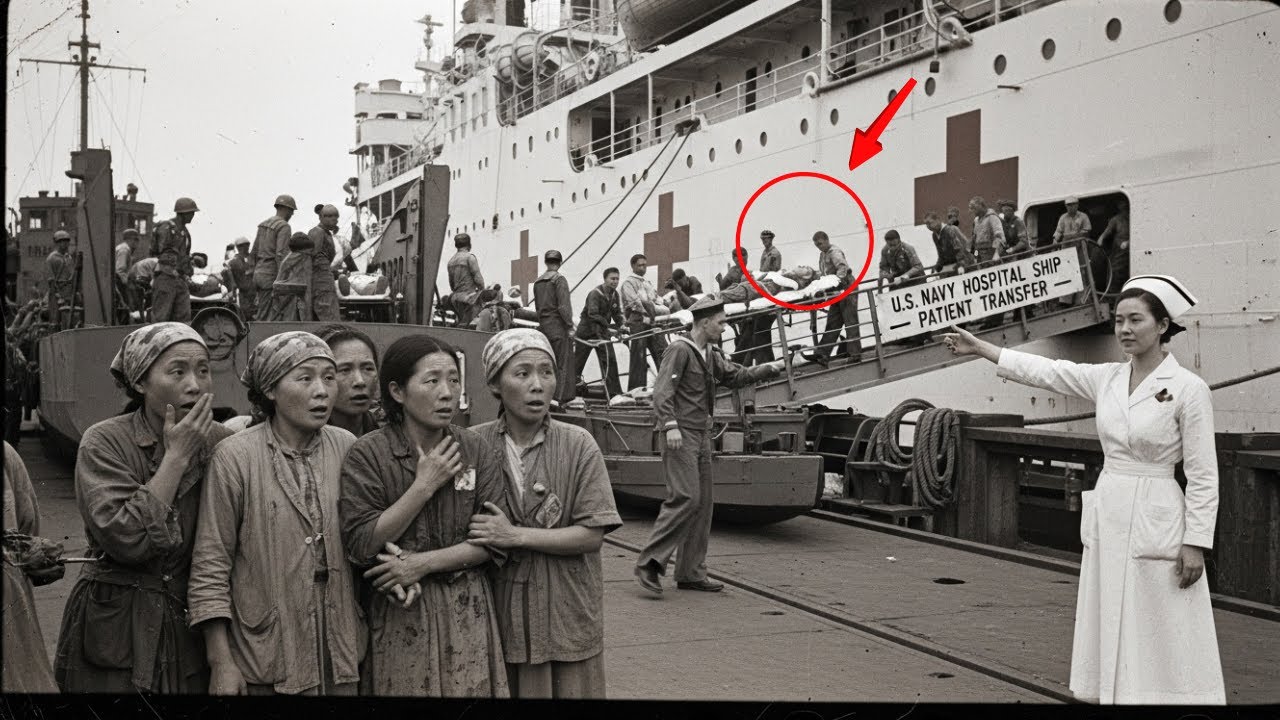 Японские женщины-военнопленные были потрясены госпитальными судами и транспортировкой пациентов в...