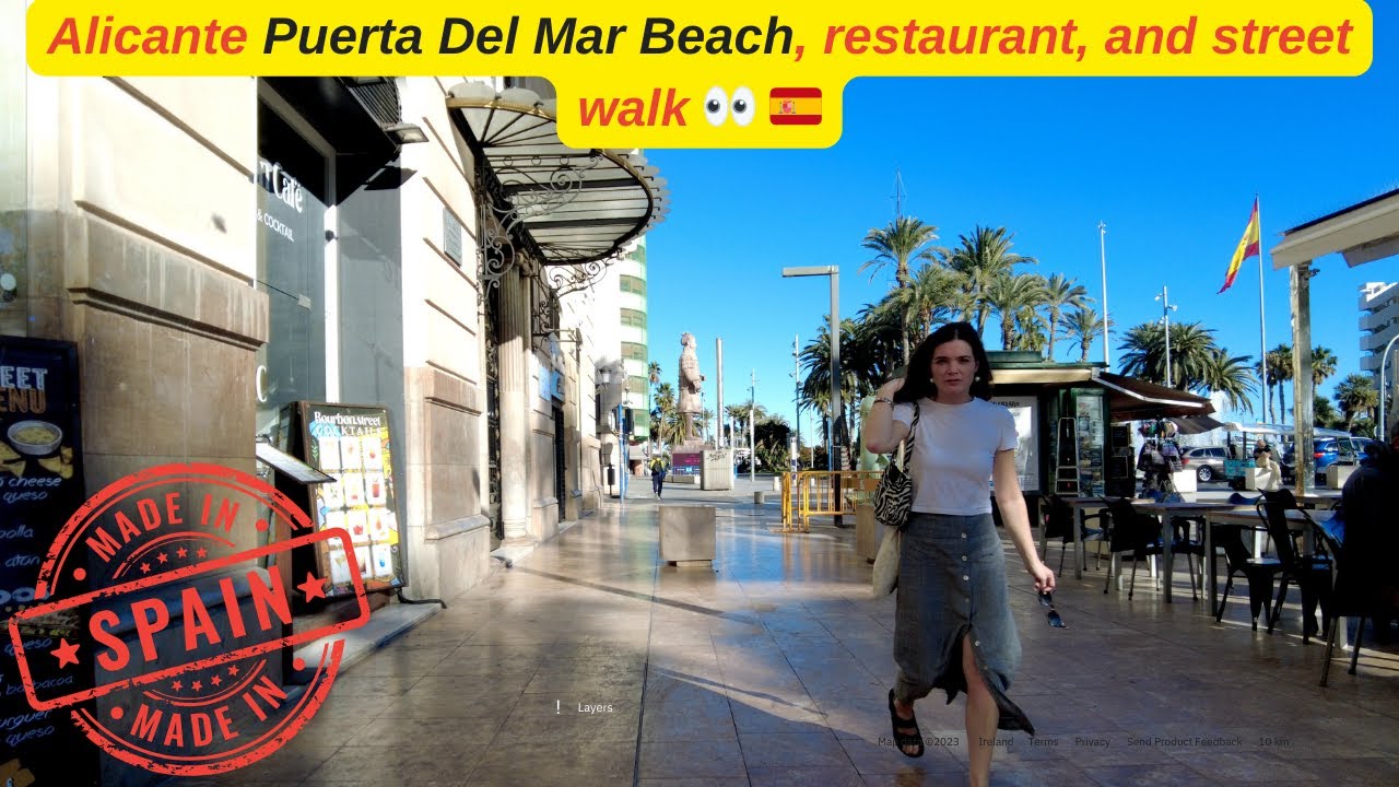 Alicante, street walk Puerta Del Mar, Beach, Restaurant's and sights  👀 🇪🇸 🌞   4K