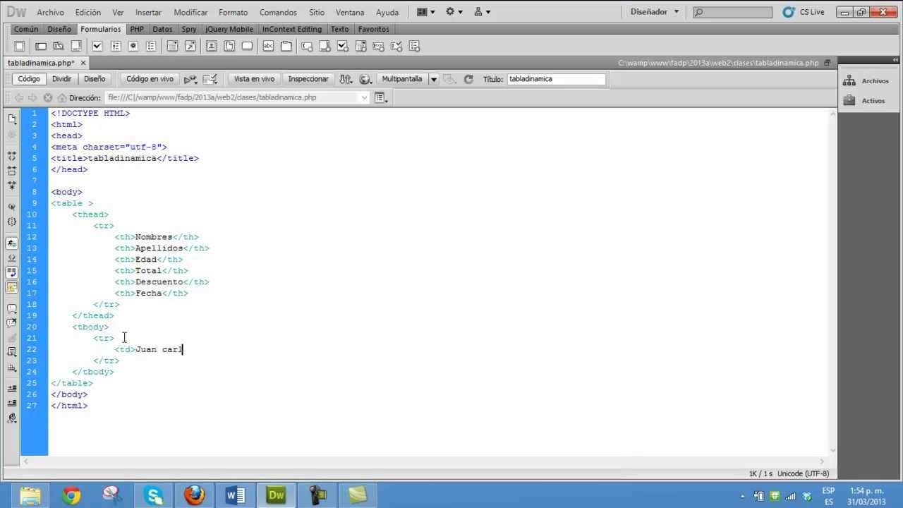Tablas dinámicas Parte 1. Crear una tabla HTML YouTube