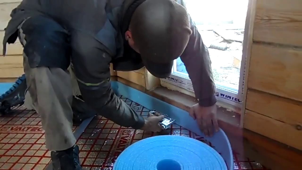 Укладка демпферной ленты для теплого пола - YouTube