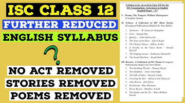 ISC (CLASS 12) FURTHER REDUCED SYLLABUS FOR ENGLISH LITERATURE AND ENGLISH LANGUAGE BOARD EXAMS 2021