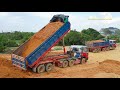 Hyundai dump trailer unloading red soil build road វេអងប៊ែនចាក់គ្រោះក្រហមធ្វើផ្លូវ