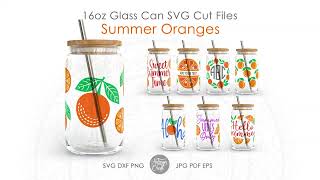 Orange design SVG cut files for Libbey Glass Can summer design