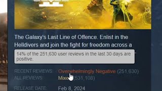 Helldivers 2 Dropped to 14% Positive Recent Reviews (We won Sony Caved)