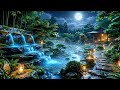 100% Stress Relief 🏮 Japanese Bamboo Garden at Night | Relaxing Stream Sounds