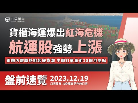 貨櫃海運爆出紅海危機！航運股強勢上漲，鋼鐵內需轉熱掀起提貨潮，中鋼訂單量衝18個月高點！| 盤前速覽 | 2023.12.19 #口袋 #口袋證券 #航運股