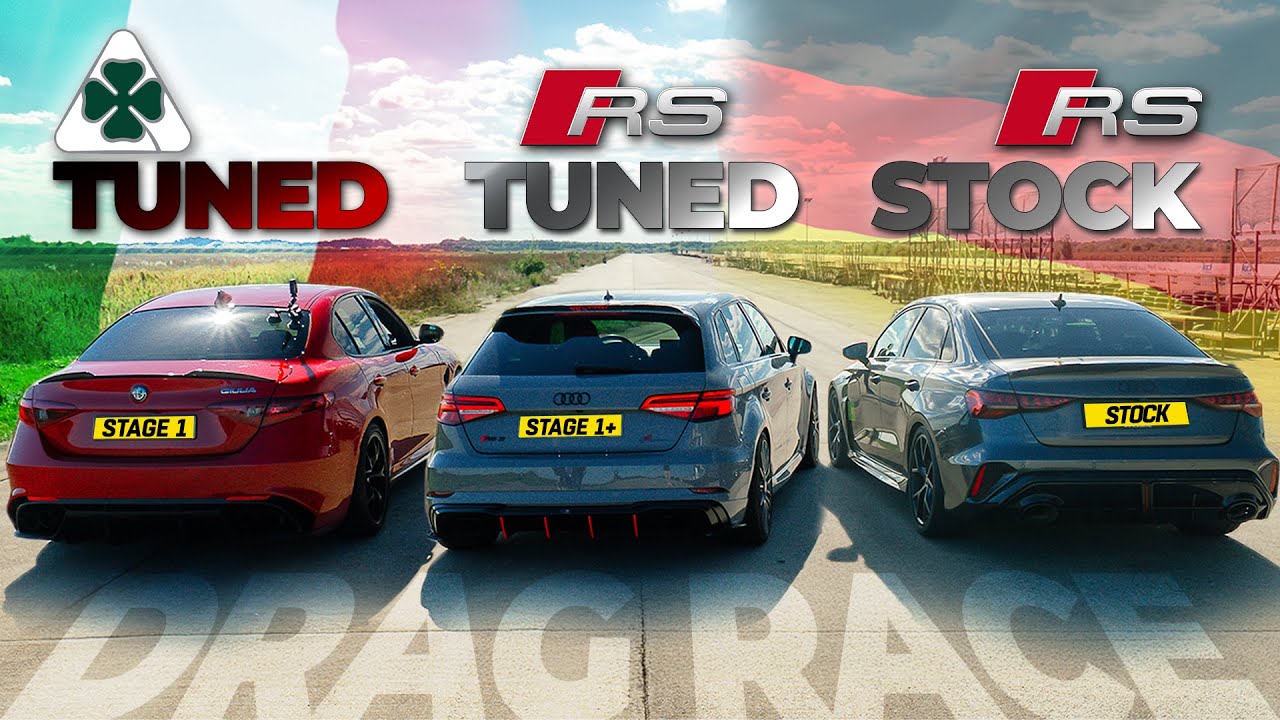 Alfa Giulia QV Stage 1 (610 HP) vs Audi RS3 Stage 1+ (560 HP) vs Audi RS3 (400 HP) - DRAG RACE