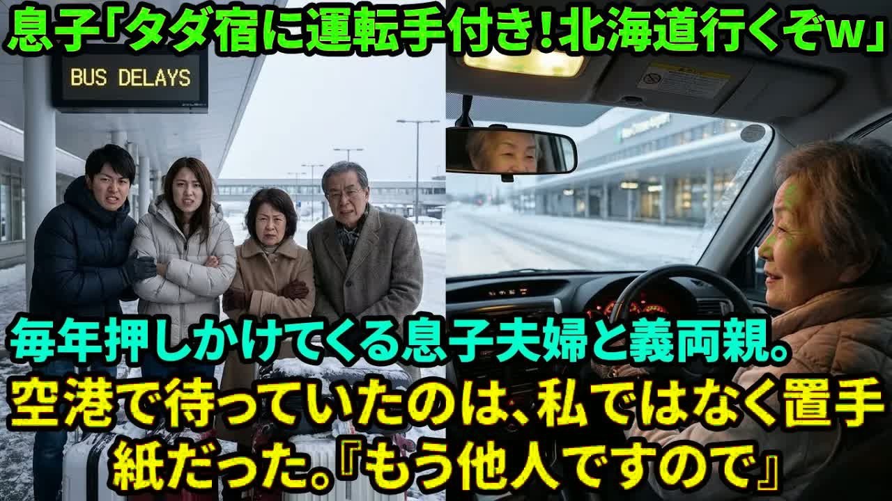 【スカッと】「北海道の実家は無料ホテルだｗ」と義両親連れで押しかける息子夫婦。空港に置き去りにして着信拒否した結果、真冬の北国で一家が遭難騒ぎに…w【シニアライフ】【60代以上の方へ】