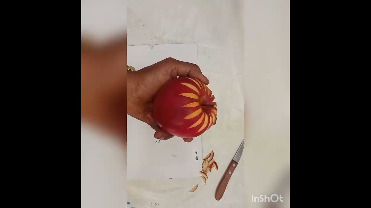 Fruit carving. how to make apple carving. flower design simple easy carving. apple carving.