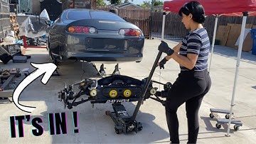 Installing the complete subframe back onto the Supra 😎